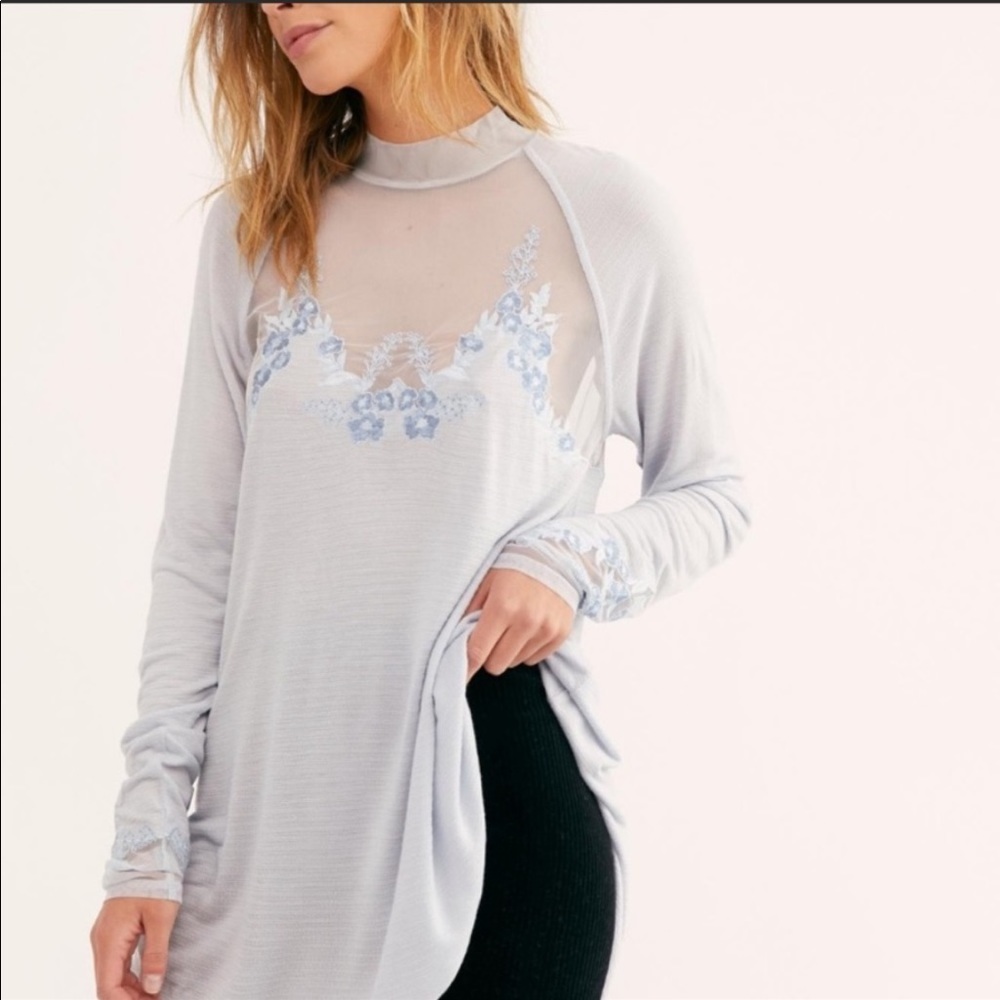 Free People Saheli Floral Embroidered Mesh Top